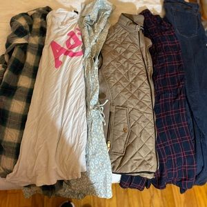 Size large bundle 1 romper, 1 pant, 3 tops, 1 vest